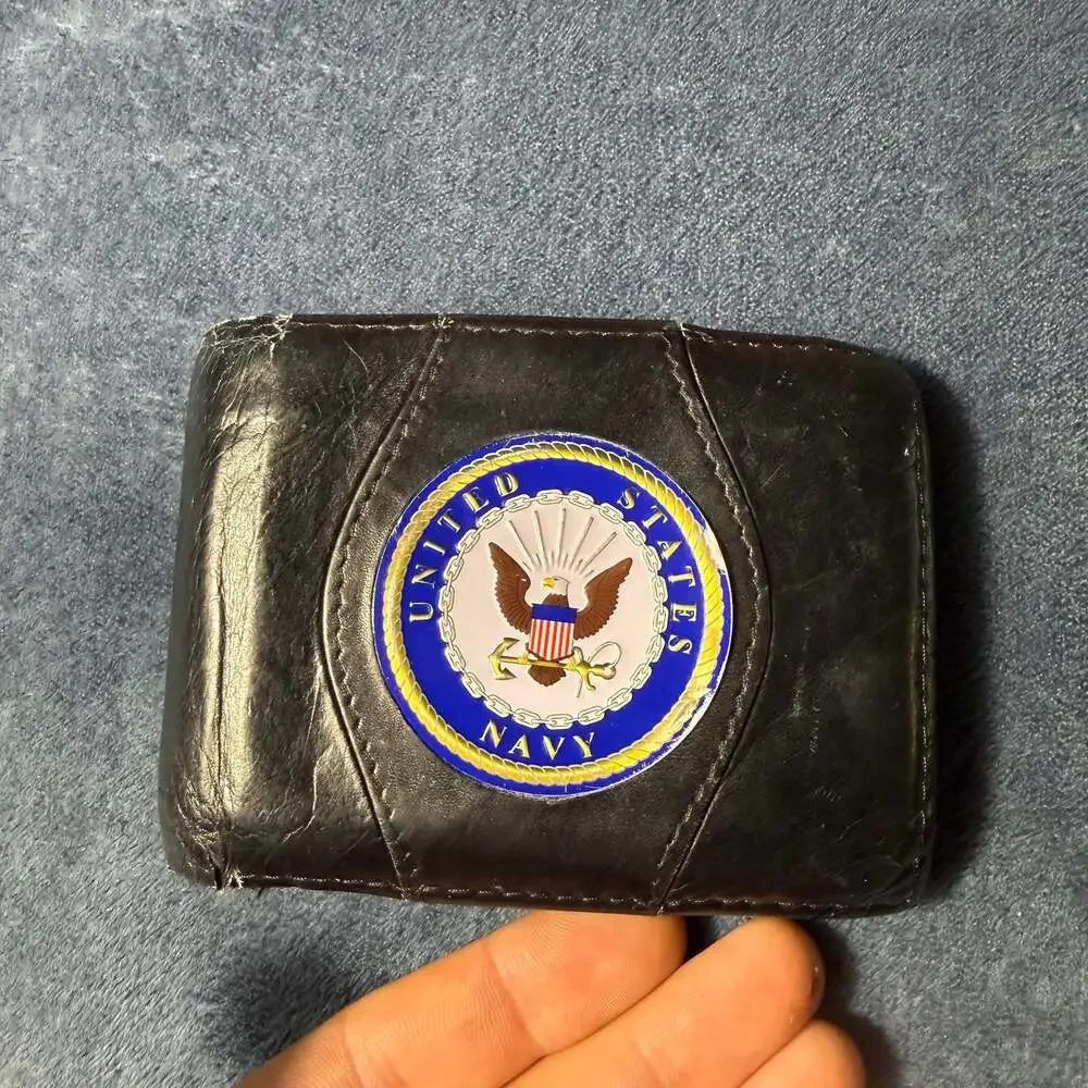 U.S. Navy Logo Medallion Bi-Fold Black Leather Wallet